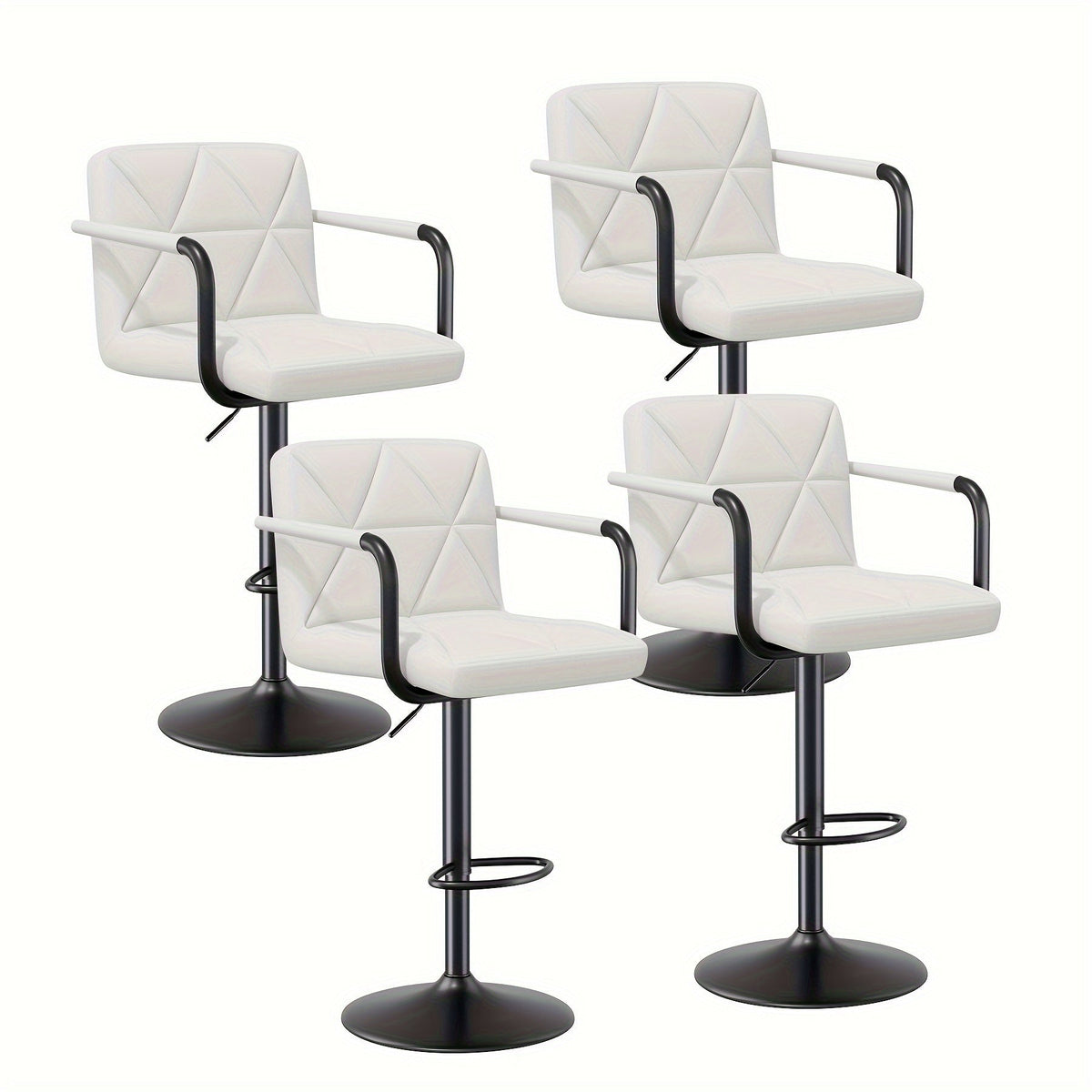 Bar Stool Set of 2 or 4 Adjustable Counter Height Swivel Barstool with Backrest Armrest Footrest Square Cushion Faux Leather for Kitchen Island Dining Room Cafe Pub