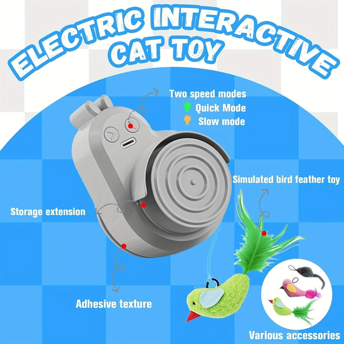 Interactive Cat Toy for Indoor Cats – Automatic Electric Flying Bird Feather Hanging Self-Play Toy for Bored Kittens & Adult Cats, White Blue Grey