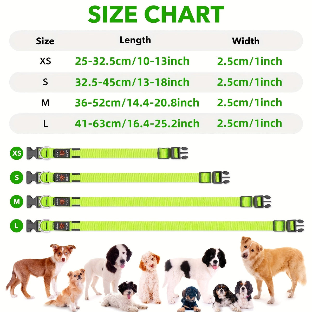 LED Dog Collar, USB Rechargeable - Adjustable Nylon Glow Safety Collar with D-Ring Buckle for Small, Medium, and Large Dogs, High-Visibility Night Walking Collar
