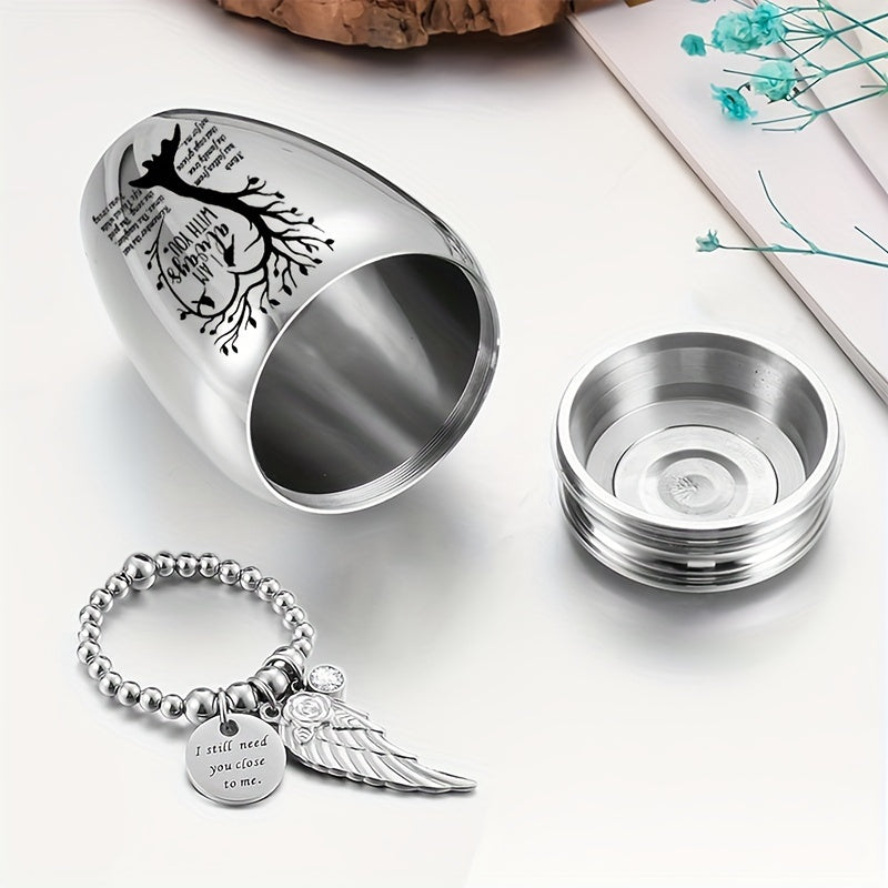 Mini Keepsake Cremation Urn with Wing Charm – 2.56 Inch Aluminum Alloy Memorial Ash Holder with "I Am Always with You" Engraving, Small Human Ashes Urn for Remembrance & Sympathy Gift, Silver