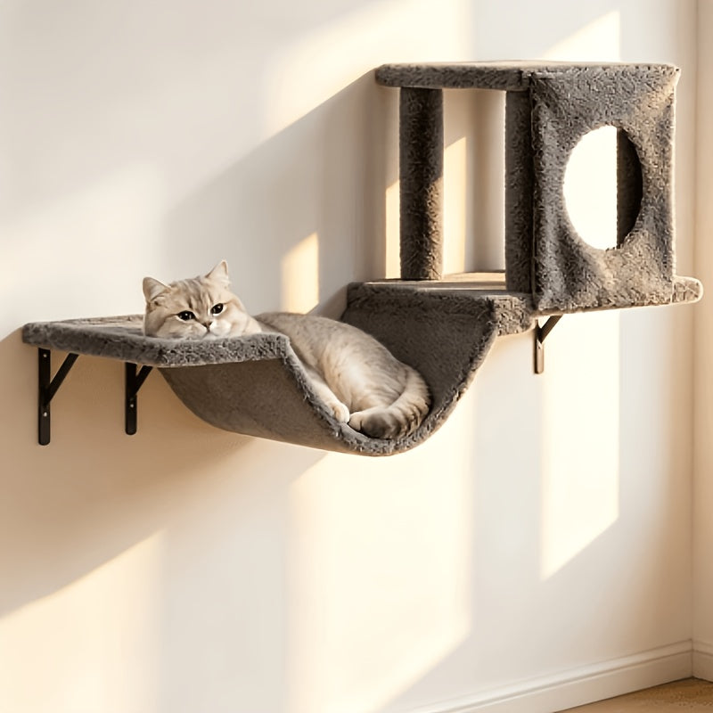 7-Piece Wall-Mounted Cat Climbing Shelf Set – Deluxe Indoor Cat Furniture with Cat Condo, Wall Shelves, Scratching Post, Bridge Ladder & Tunnel, Space-Saving Cat Wall Playground for All Cat Sizes