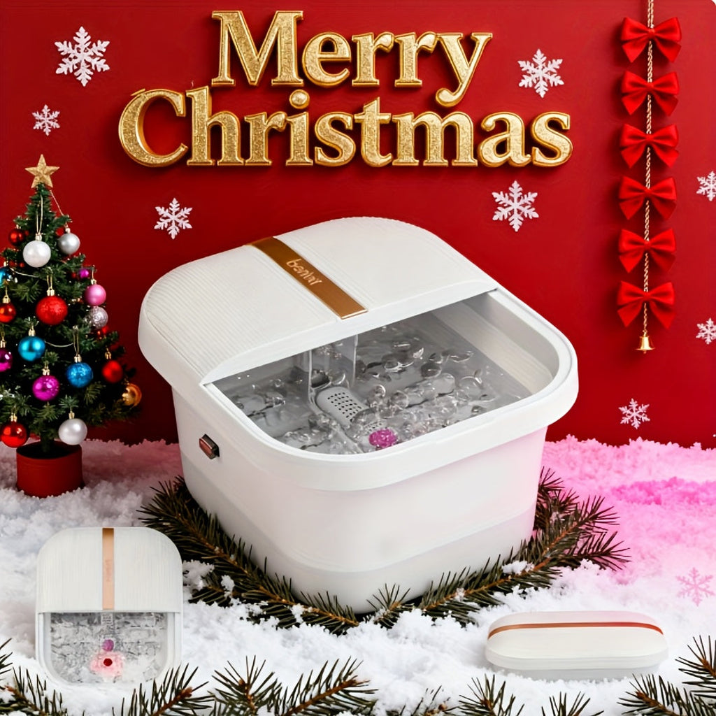 Foldable Automatic Heating Foot Spa Bathtub - Temperature Control, Massage Rollers, Bubbles & Pedicure Kit - Portable & Touch Model - Christmas & Holiday Gift