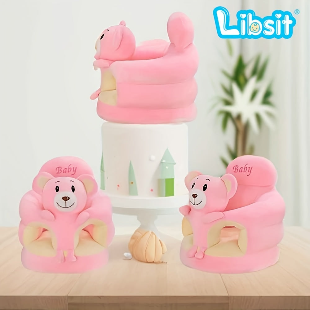 Baby Sit-Me-Up Floor Seat, Cute Plush Infant Sitting Support Chair for Learning to Sit & Feeding, Comfortable Baby Sofa Floor Seat for Babies 4+ Months, Machine Washable, Green & Rose