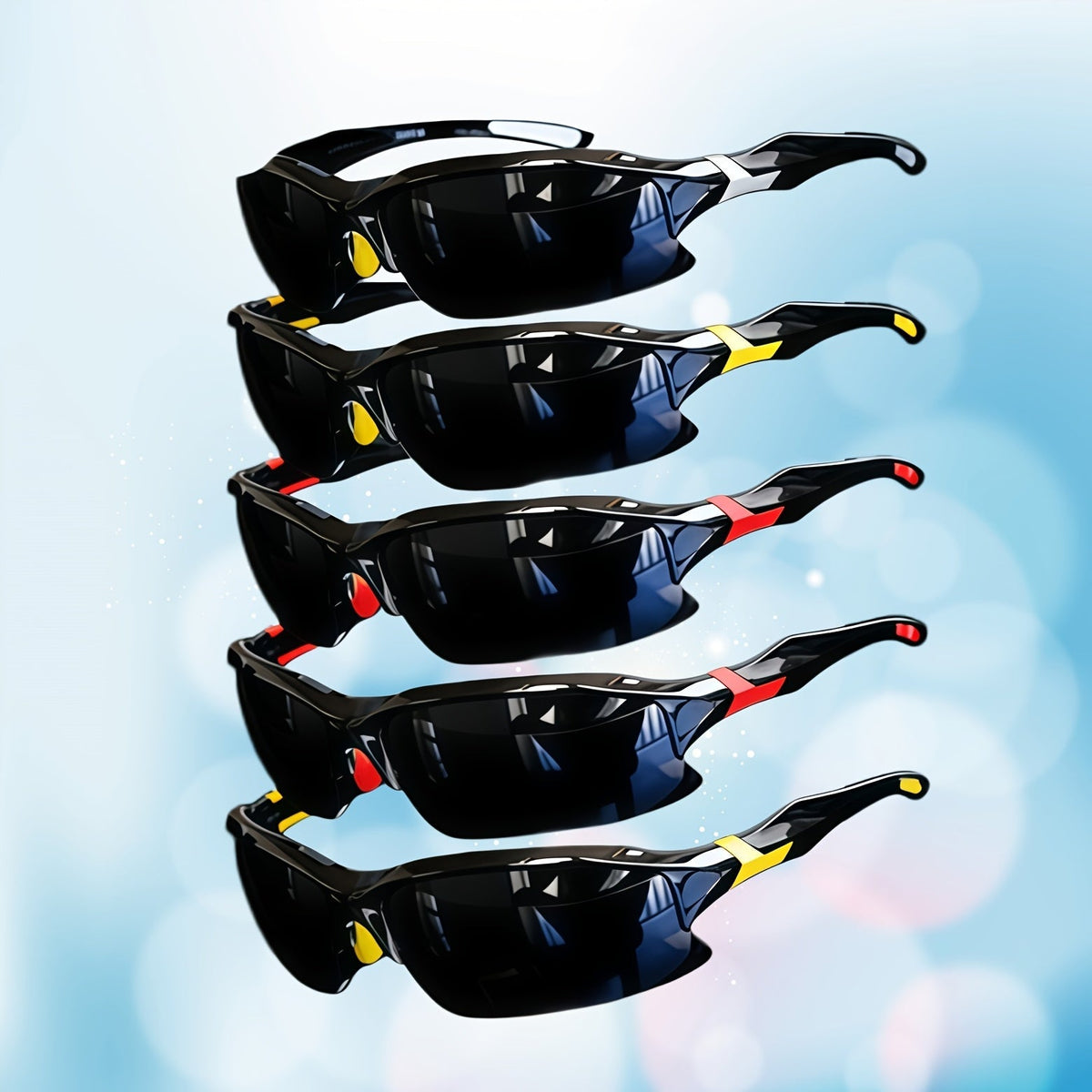 3 Pack Polarized Sunglasses UV400 Protection Unisex Outdoor Sports Eyewear for Cycling, Running, Fishing, Driving, and Golf, Lightweight Frame with Anti-Glare Lenses - Black, Yellow, and Red Set