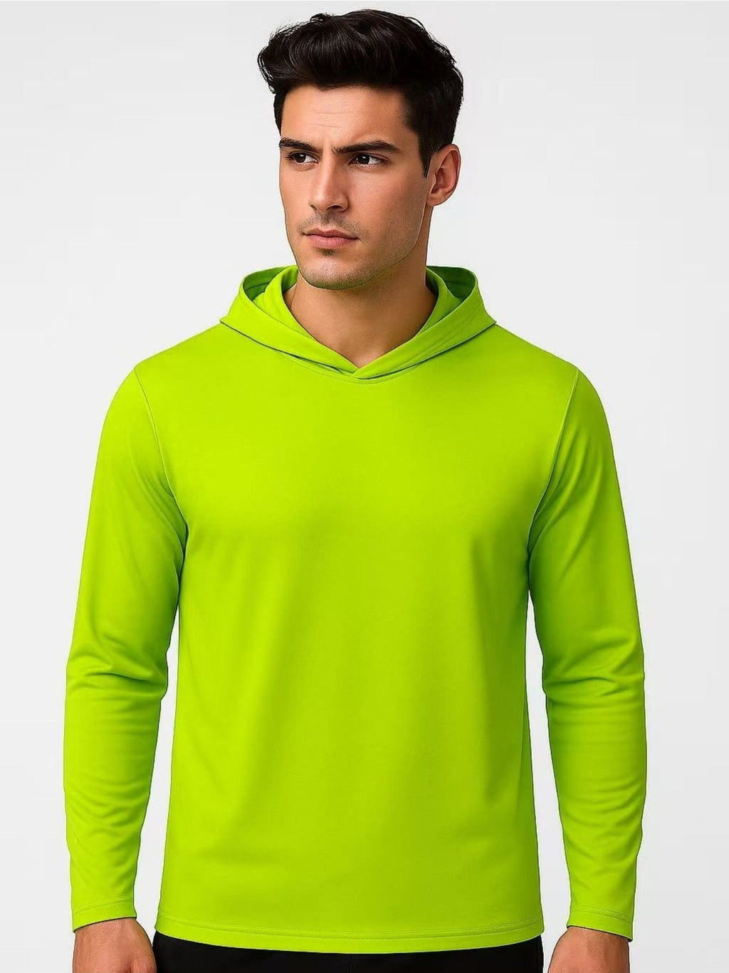 Men's UPF 50+ Sun Protection Hoodie Shirt 3-Pack, Long Sleeve Moisture-Wicking Quick-Dry Breathable Outdoor Performance T-Shirt for Hiking, Fishing, and Running – Sizes S to XXXL, Fluorescent Yellow