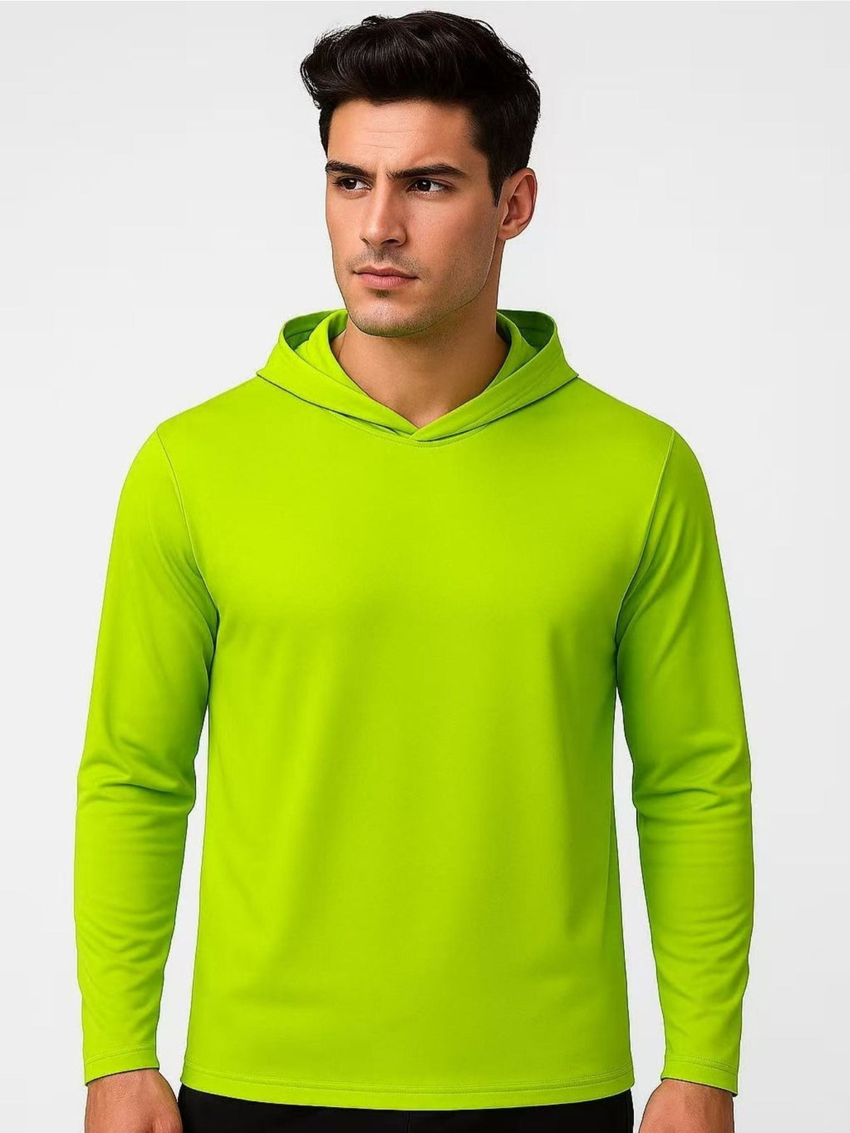 Men's UPF 50+ Sun Protection Hoodie Shirt 3-Pack, Long Sleeve Moisture-Wicking Quick-Dry Breathable Outdoor Performance T-Shirt for Hiking, Fishing, and Running – Sizes S to XXXL, Fluorescent Yellow