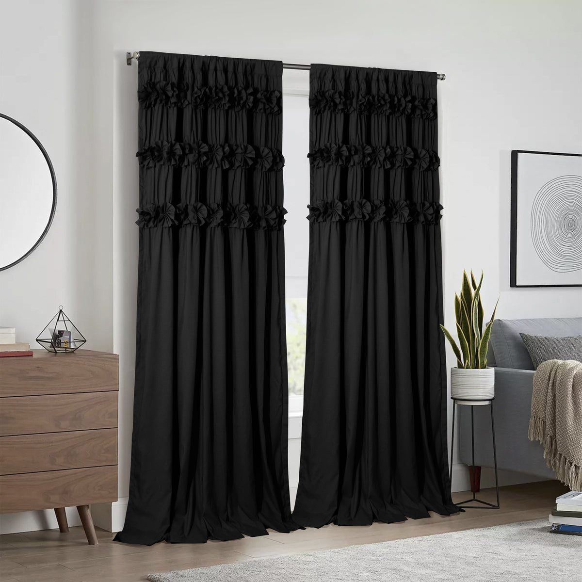 2-Panel 54"x84" Thermal Blackout Curtains – Hand-Ruffled Butterfly Garden Design Room Darkening Energy Saving for Bedroom & Living Room in Peach Pink White Camel Dusty Blue & Black