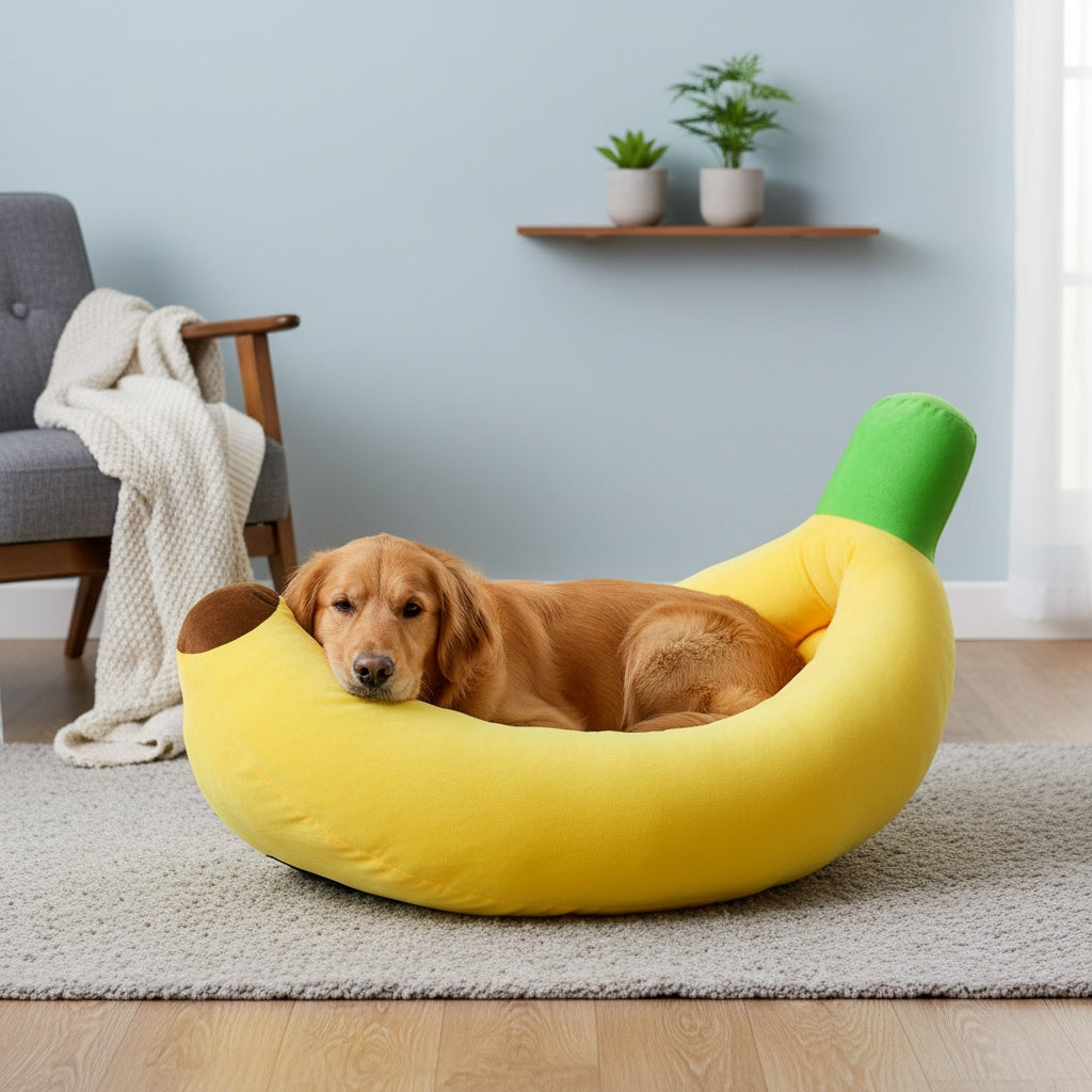 Banana Boat Pet Bed Washable Warm Cozy Nest for Cats and Dogs, Cute Banana Shape, Removable and Machine Washable, Sizes M, L, XL, 2XL for Small and Medium Pets