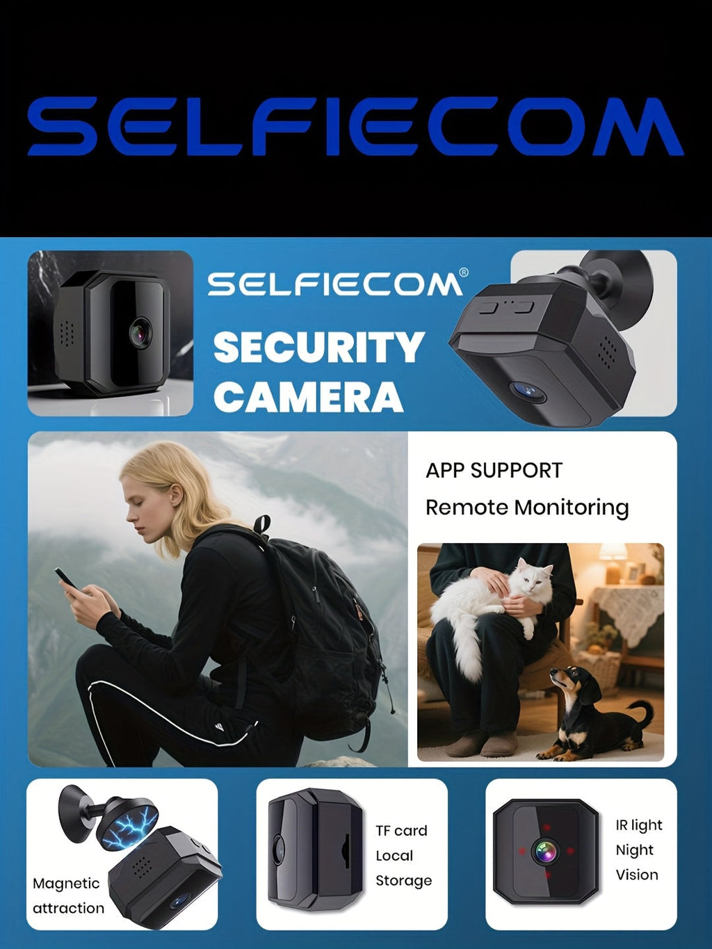 Wireless Security Camera with Built-In AP Hotspot, No Internet Required, Infrared Night Vision, Two-Way Audio, Motion Detection, Real-Time Home/Pet Monitoring, Black/White, 1/2/3/4 Pack
