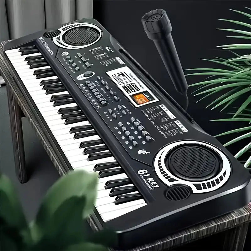 61-Key Electronic Piano Keyboard for Beginners - Built-In Microphone, Music Stand & USB Power, Complete Starter Kit for Kids & Adults, Perfect Birthday Gift for Music Lovers