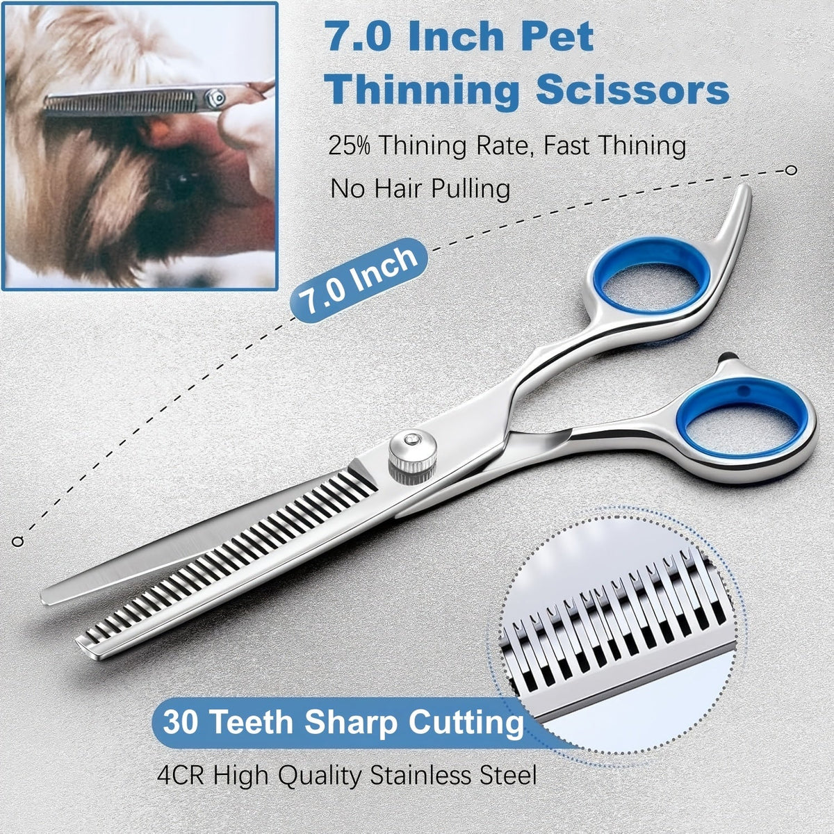 7-Piece Pet Grooming Scissors Set – Ceramic-Coated 4CR Stainless Steel, Safety Round Tips, Straight, Thinning & Curved Shears with Comb & Storage Bag for All Breeds of Dogs and Cats