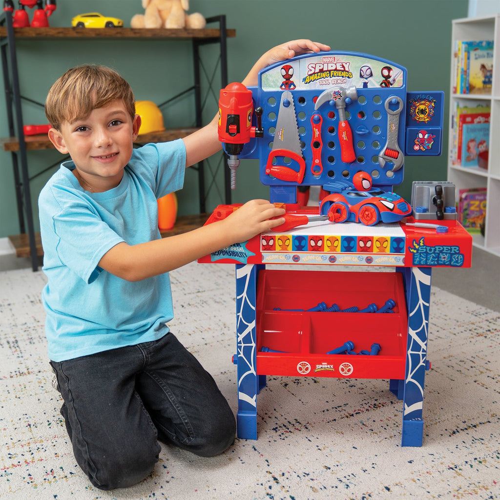 Spidey and His Amazing Friends Tool Bench Playset 55 Pieces with Take-Apart Spidey Car & Real Working Toy Tools for Kids