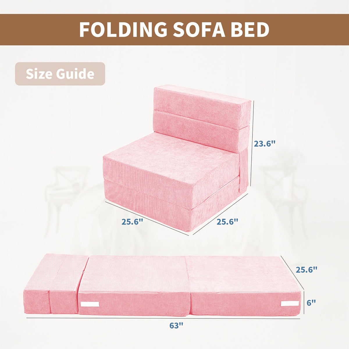 LILYPELLE Tri-Fold Sponge Mattress 63"×25.6"×6" Portable Folding Mattress Convertible Chair Floor Sofa & Sleeping Pad for Floor Camping & Guests – Brown Pink Grey White
