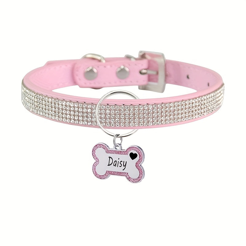 Personalized Pet Collar with Rhinestone Decoration & Free Engraved ID Tag – Adjustable Anti-Lost Cat & Dog Collar – Japanese Style Bling Collar for Small to Medium Dogs & Cats, Available in Multiple Colors & Sizes