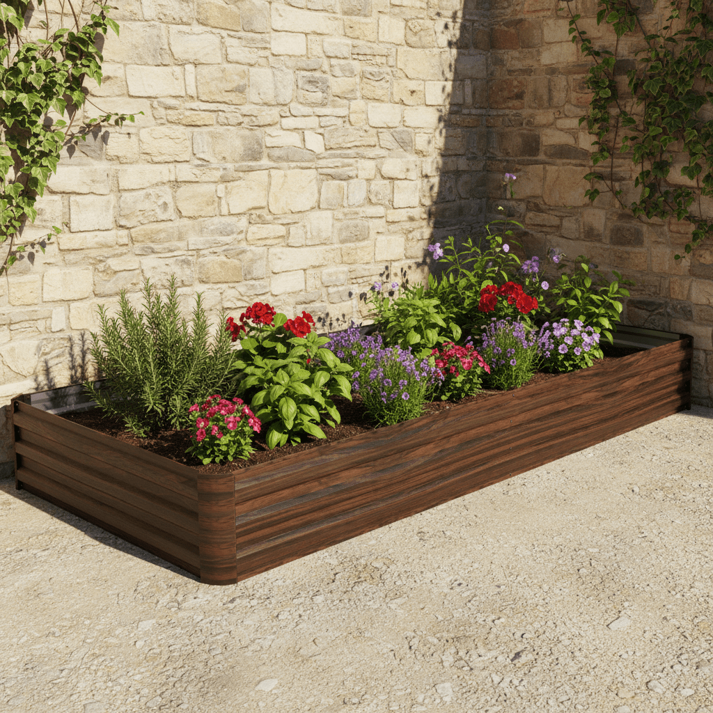 Metal Raised Garden Bed 8ft x 4ft x 1ft, Open-Ended Base, Wave-Patterned Anti-Warp Panels, Reinforced Center Bracket, 32 cu.ft Growing Space, Gloves Included, for Vegetables Flowers Herbs Fruit