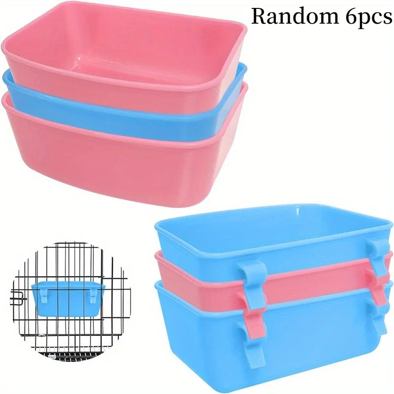 Bird Cage Hanging Feeder 6-Pack - Universal Plastic Food & Water Container, Bath Water Bowl for Parrots, Budgies, Canaries & Small Birds, Clip-On Cage Feeder Cups (Random Colors)