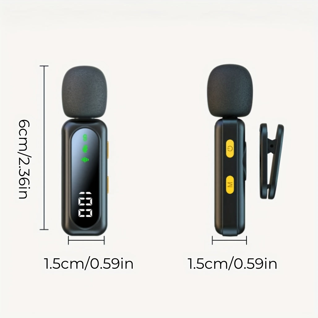 Wireless Lavalier Microphone USB-C 2.4G with DSP Noise Reduction, Digital Battery Display, 360° Omnidirectional Clip-On Lapel Mic, 100ft Range, Furry Windshield, Rotatable Magnetic Clip for iPhone, Android, Camera & Content Creators