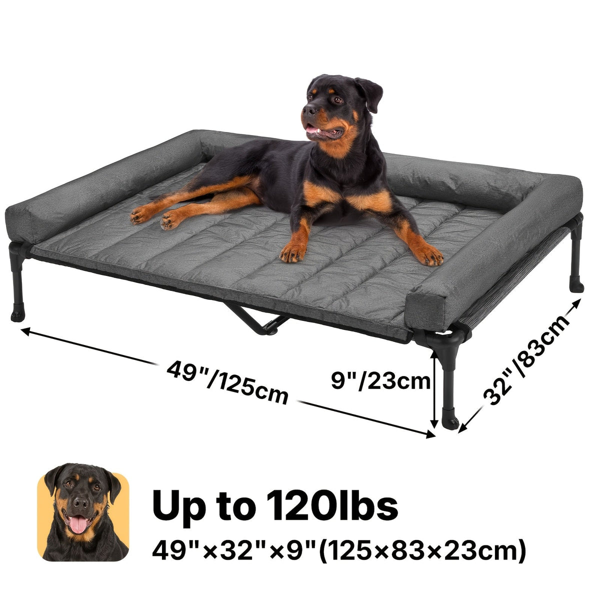 Cooling Elevated Dog Bed with Removable Pillow-Top Mat – Raised Bolster Dog Cot with Breathable Mesh and Non-Slip Feet, Dog Sofa Bed for Indoor & Outdoor Use