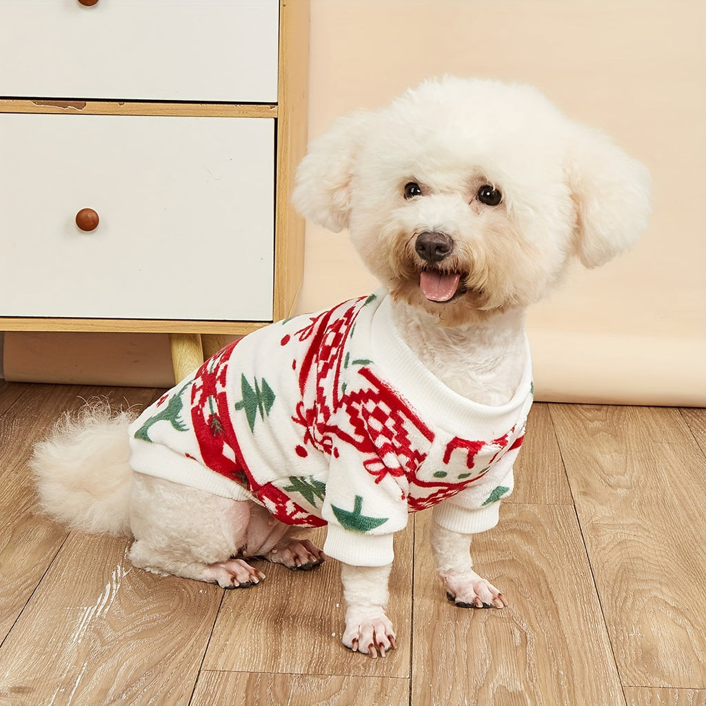 Pet Christmas Plush Sweatshirt for Dogs and Cats – Warm Soft Fleece Holiday Pullover for Small Medium Pets, Autumn Winter Cozy Costume, XS S M L XL XXL, White Festive Pet Apparel