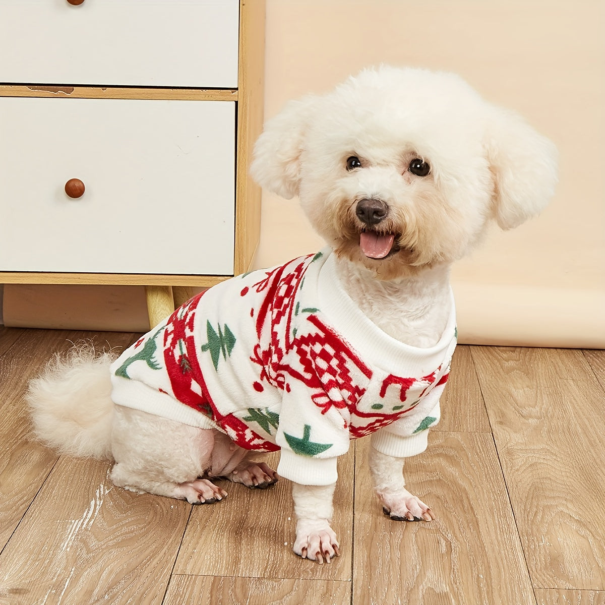 Pet Christmas Plush Sweatshirt for Dogs and Cats – Warm Soft Fleece Holiday Pullover for Small Medium Pets, Autumn Winter Cozy Costume, XS S M L XL XXL, White Festive Pet Apparel