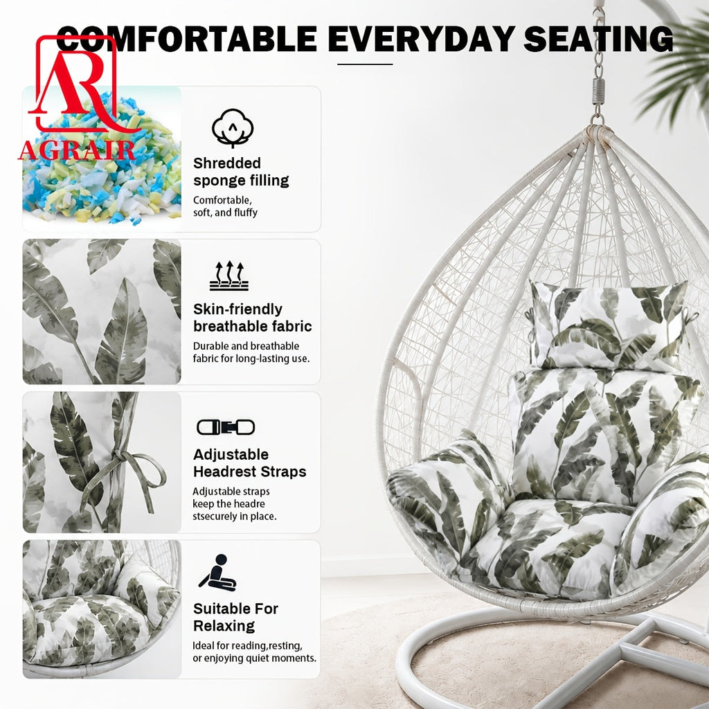 Hanging Egg Chair Cushion Replacement – With Headrest & Strap Design for Indoor & Outdoor Swing Egg Chairs in Orange Blue Red White Rose Red & Banana Leaf