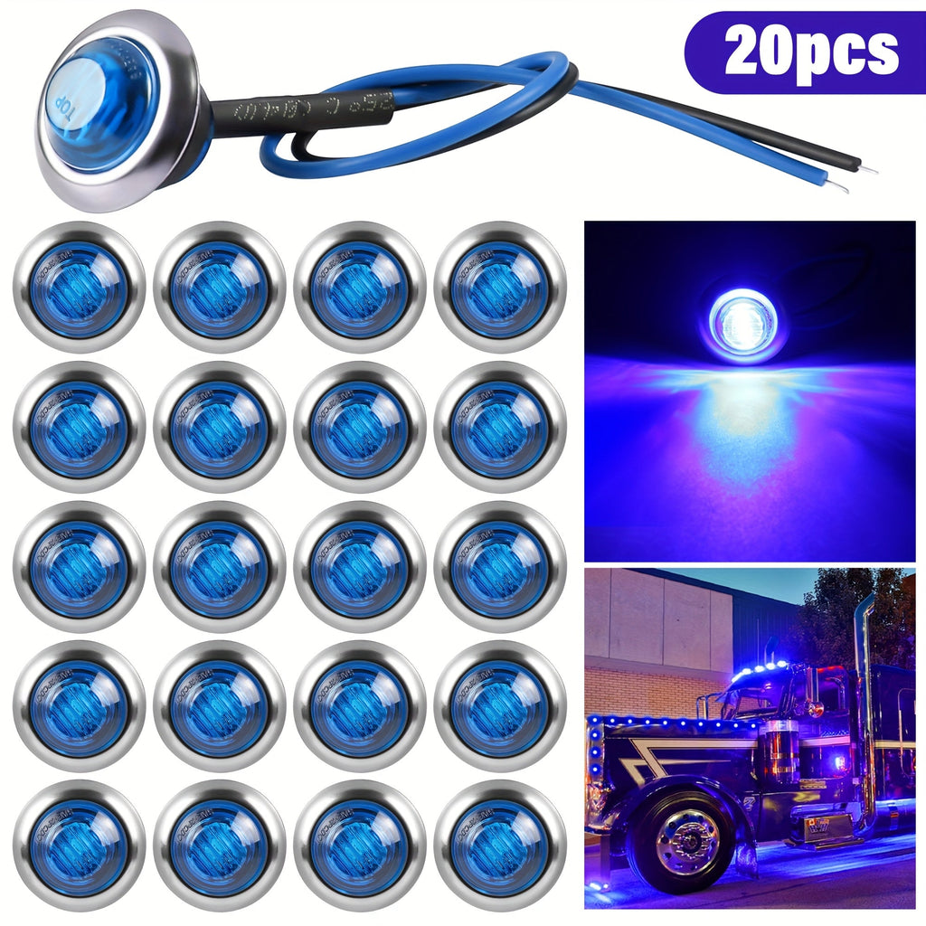 LED Marine Boat Courtesy Lights 20-Pack DC12V 3-LED Side Marker Lights for Boat Yacht Transom Stern Deck, Round Submersible Navigation Lights in Red, Green, Blue, White, and Yellow, Stainless Steel Base