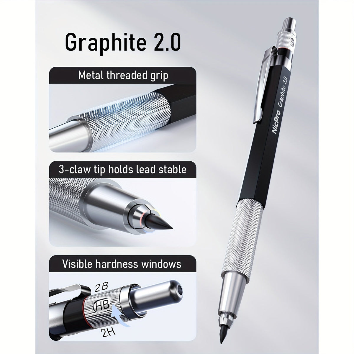 34-Piece Art Mechanical Pencil Set with Case: 6 Metal Drafting Pencils (0.5mm, 0.7mm, 0.9mm, 2mm), 19 Lead Refills, and Erasers for Sketching and Drawing Artists