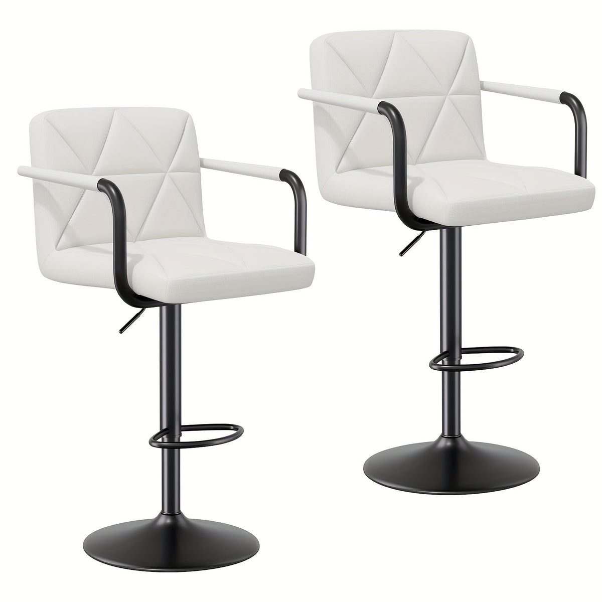 Bar Stool Set of 2 or 4 Adjustable Counter Height Swivel Barstool with Backrest Armrest Footrest Square Cushion Faux Leather for Kitchen Island Dining Room Cafe Pub