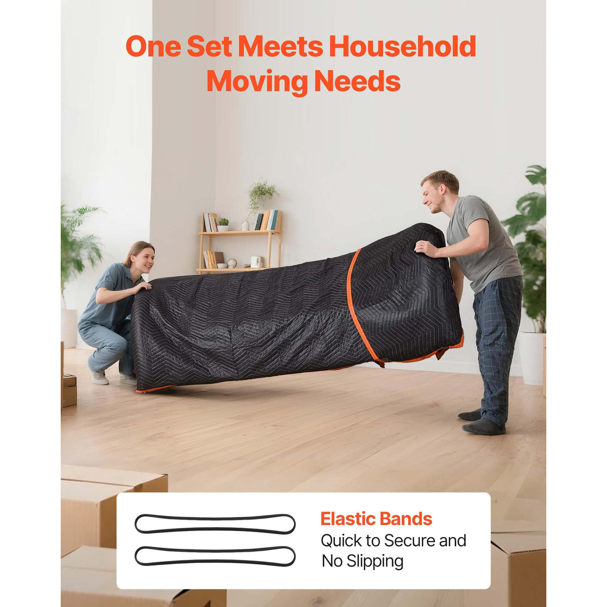 VEVOR Moving Blankets 6 or 12 Pack 72×40 In 32 Lb/Dz Cotton Fill Heavy Duty Nonwoven Double-Stitched Zigzag Quilted Packing Blankets with Elastic Straps for Furniture Shipping & Wrapping