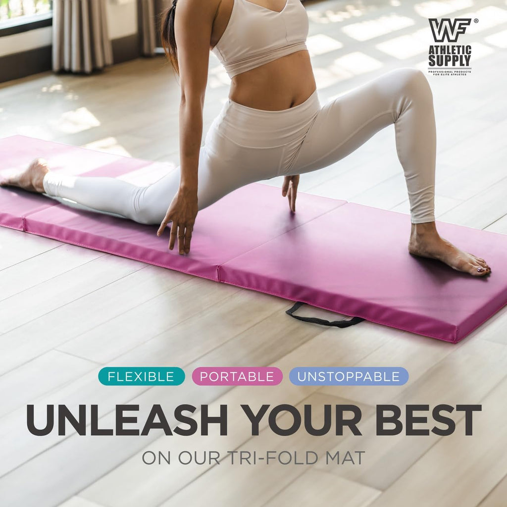 Tri-Fold Exercise Mat, 1.5" Thick with Carrying Handles - High-Density Foam Foldable Gym Mat for Gymnastics, Yoga, MMA, Core Workouts & Stretching, 72" x 24", Easy Storage & Portable