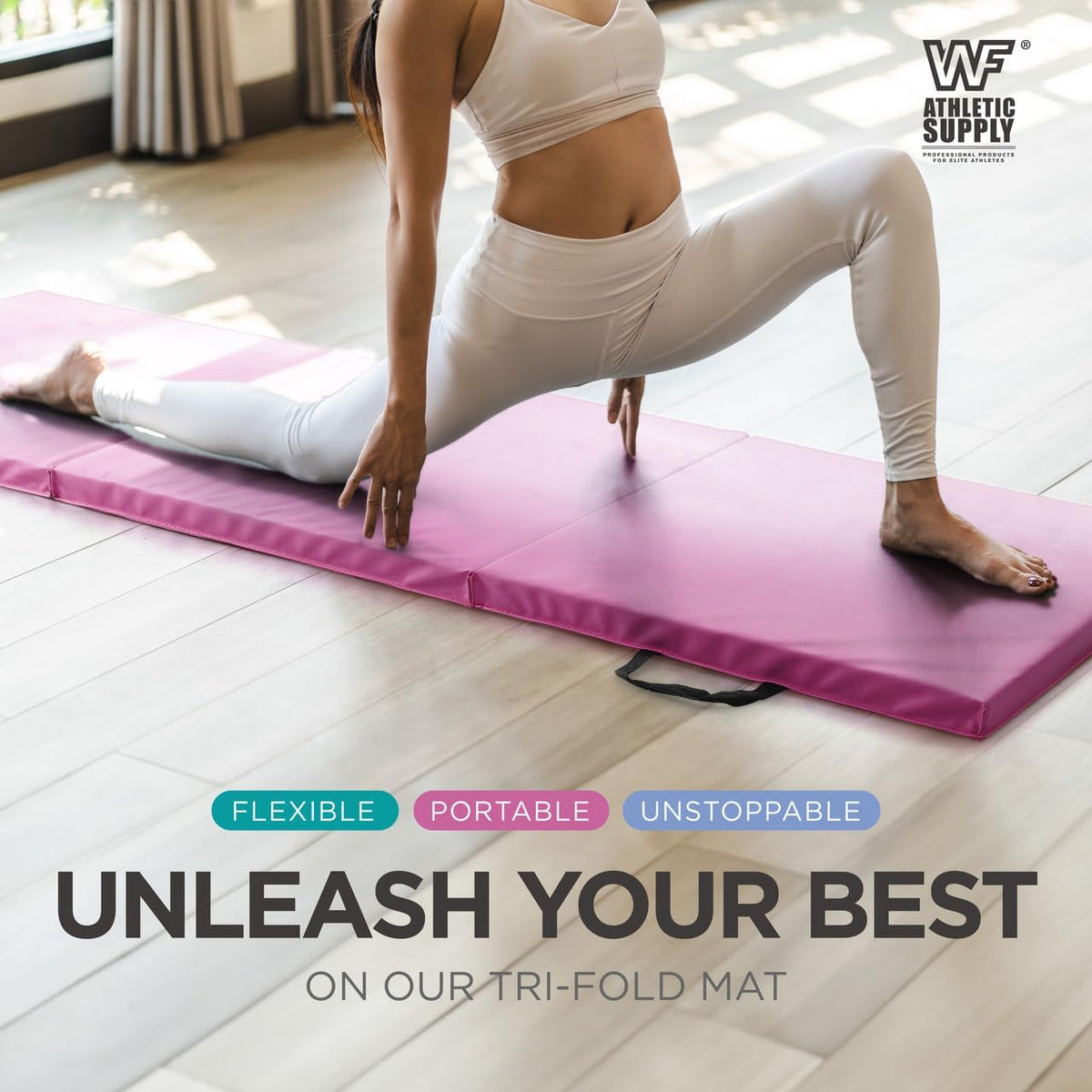 Tri-Fold Exercise Mat, 1.5" Thick with Carrying Handles - High-Density Foam Foldable Gym Mat for Gymnastics, Yoga, MMA, Core Workouts & Stretching, 72" x 24", Easy Storage & Portable