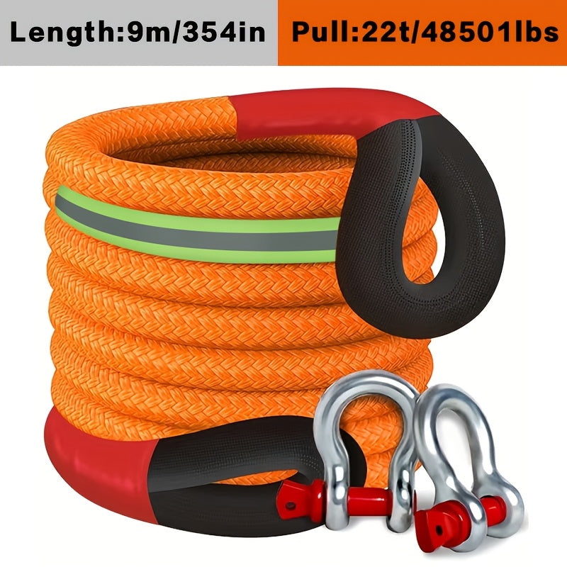 Kinetic Recovery Rope 22 Ton 48,501 lbs – Heavy Duty Nylon Tow Rope with Bow Shackles & Storage Bag for Truck, SUV, UTV, ATV, and Off-Road Emergency Rescue