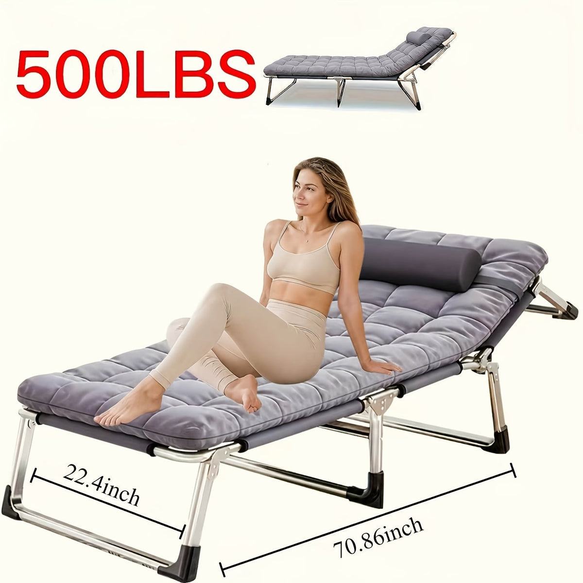 Heavy-Duty Folding Camping Bed with Flip-Up Mattress Included, 450-600 lbs Capacity, 70-75 Inch Portable Guest Bed for Adults, Teenagers, Travel, Garden, Balcony, and Outdoor Use
