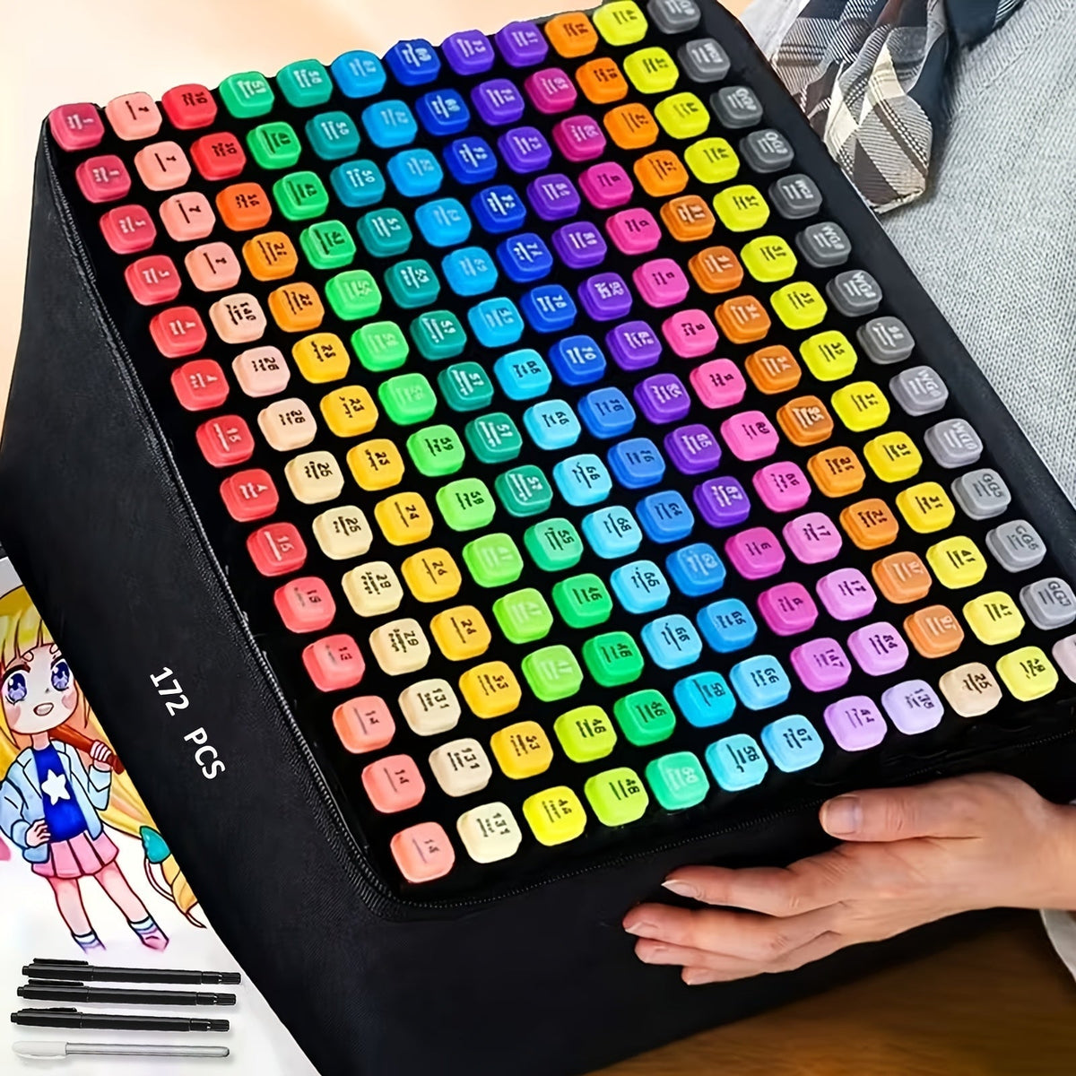 172pcs Artist Marker Pen Set, Dual Tips Chisel & Fine Sketch Art Markers for Adult Drawing, Coloring, Painting, Blending, Sketching, Greeting Cards, Art Supplies Kit, Gift for Artists