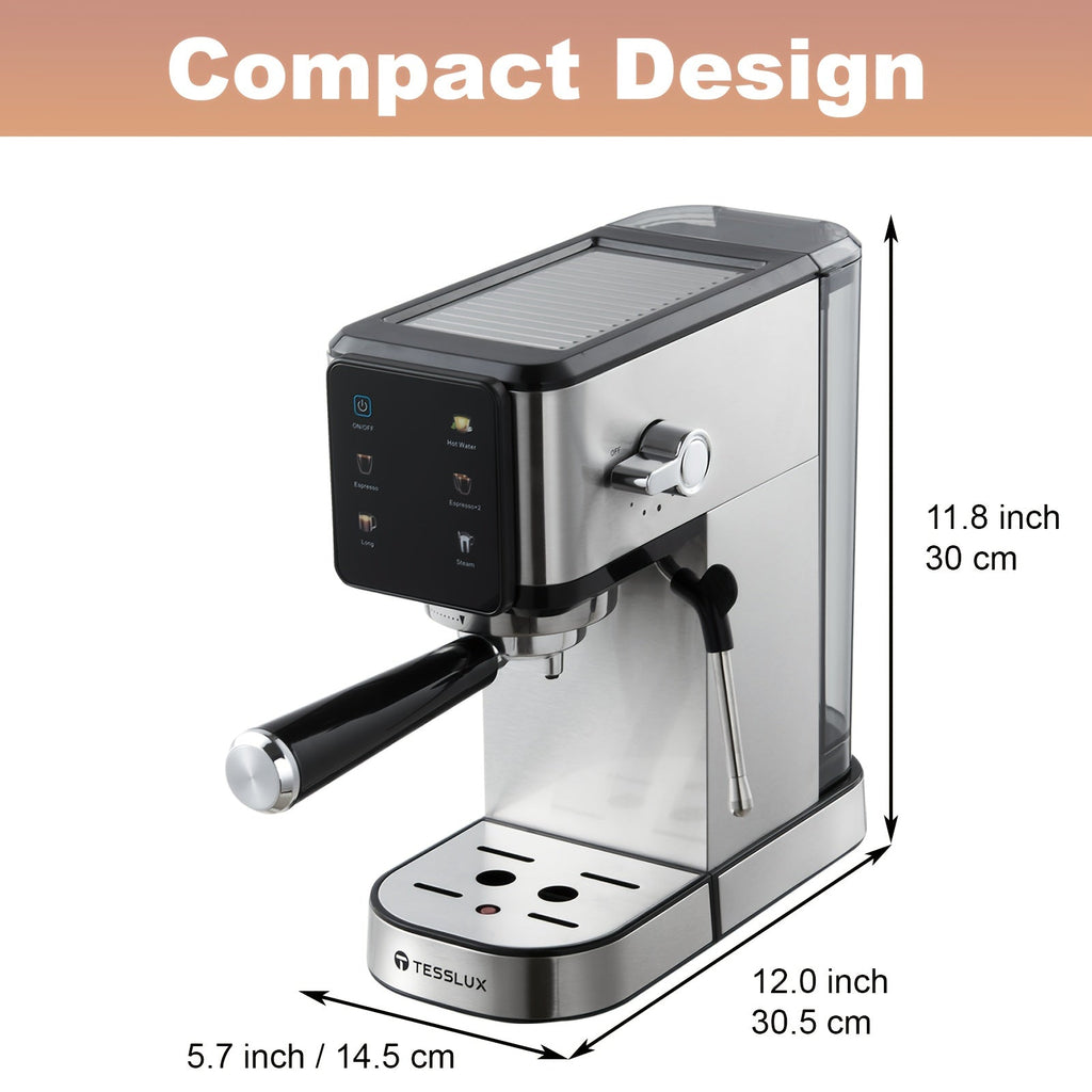 20 Bar Espresso Machine with Dual Boiler & Milk Frother Wand – Touch Control Compact Coffee Maker for Home, Makes Cappuccino & Latte, Includes Coffee Mug – Nova Mart