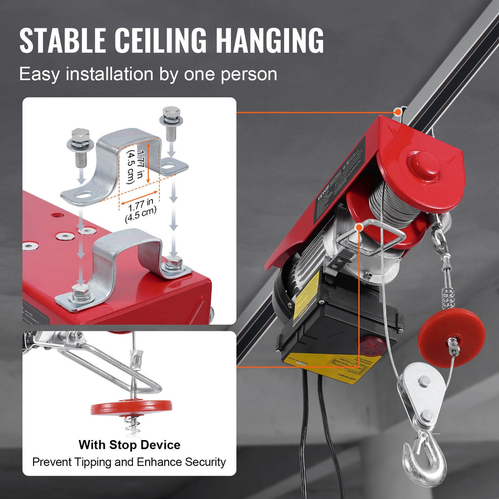 VEVOR Electric Hoist 440 / 880 / 1320 / 2200 lbs 120V Ceiling Mount 20–40 ft Lifting Height with Wired or Wireless Remote Control for Garage Attic Warehouse & Factory