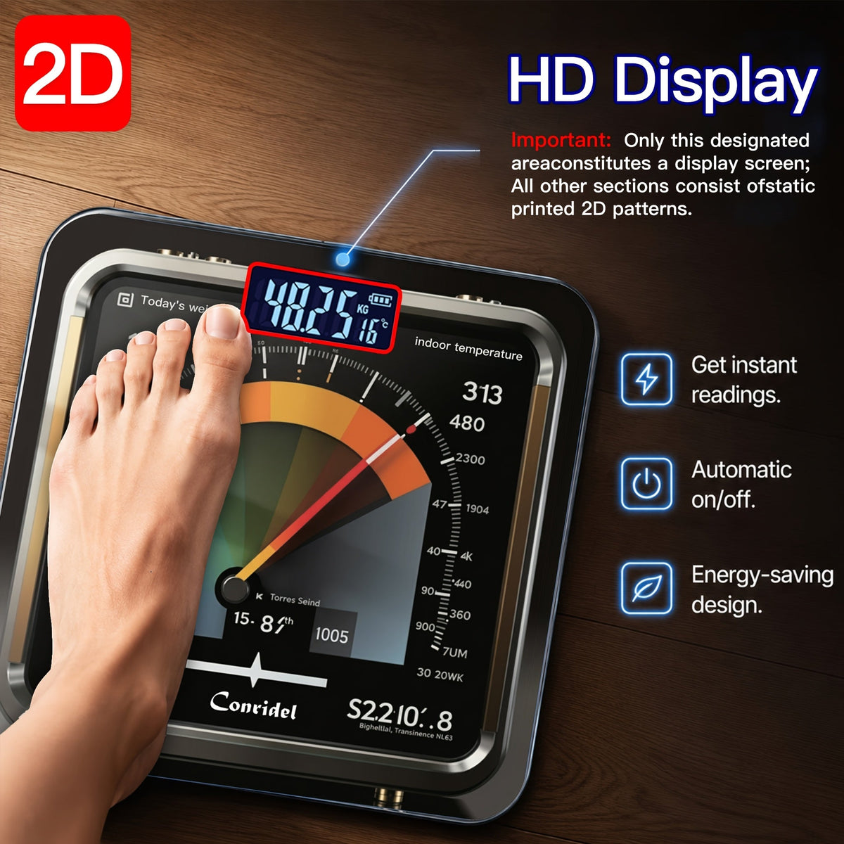 Digital Bathroom Scale 400lb/180kg - HD UV Color Print, Foot Pedal Step-On, Tempered Glass LED Display, Room Temperature & Battery Indicator - Weight Loss Scale