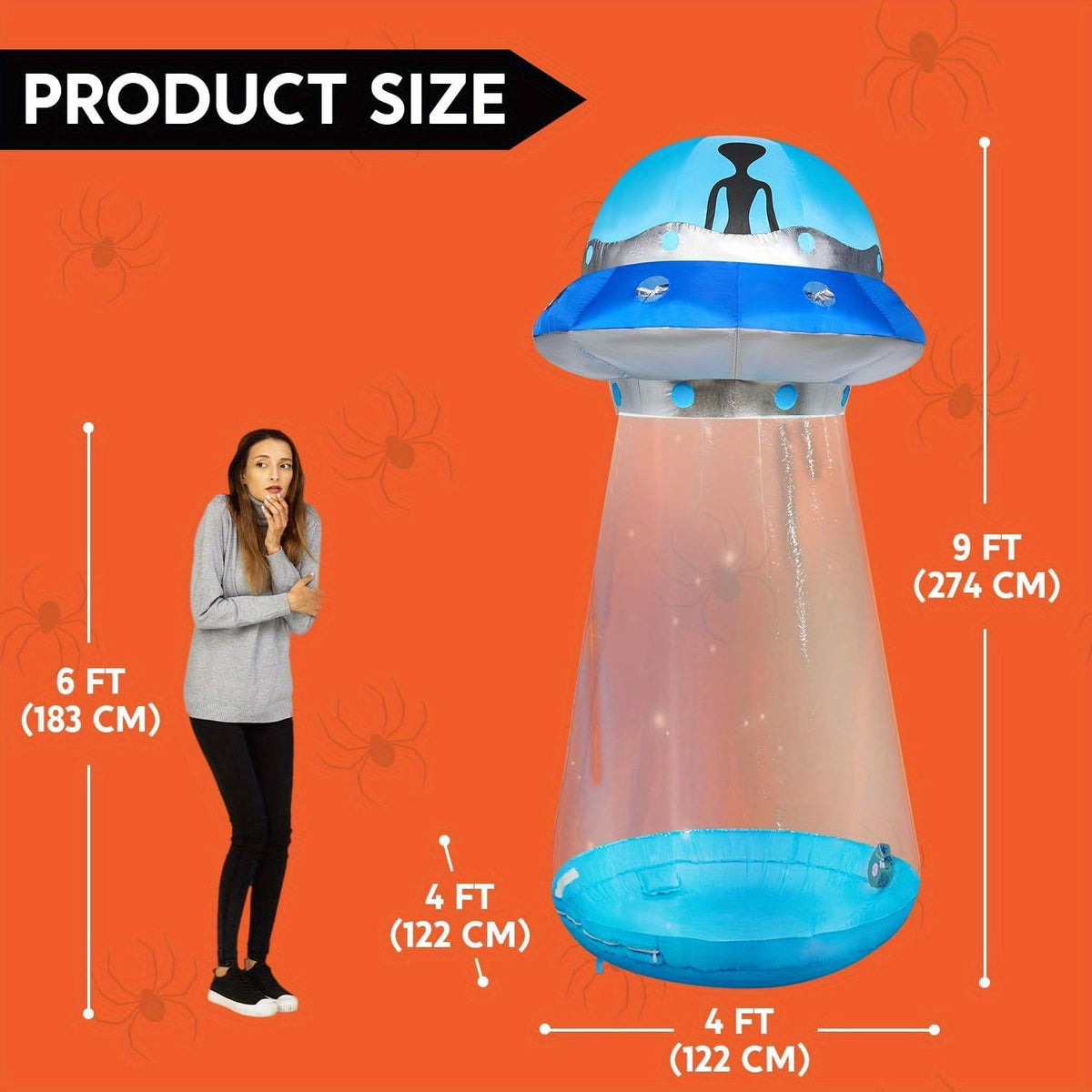 9-Foot Inflatable Halloween UFO Decoration with Color-Changing LED Lights, 4x4x9 ft, Blue Rim, Ground Stakes & Sandbags Included, Indoor Outdoor Yard Garden Party Decor