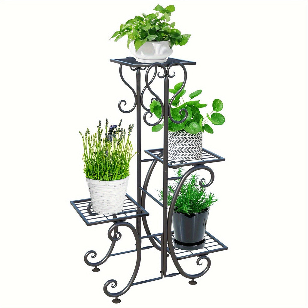 4-Tier Metal Plant Stand, Indoor/Outdoor Wrought Iron Corner Flower Pot Holder, Display Rack Organizer for Garden, Patio, Balcony, Lawn, Office, Black
