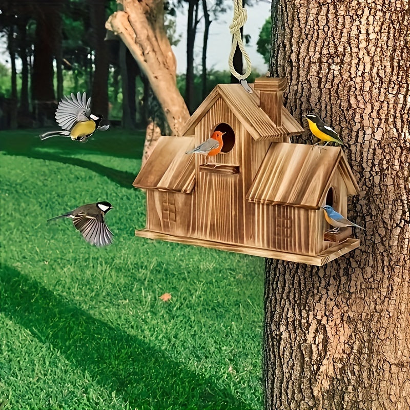 Rustic Wooden Birdhouse for Outdoor Wild Bird Nesting Box, Garden Backyard Patio Tree Decor, Weatherproof Natural Wood Bird Habitat