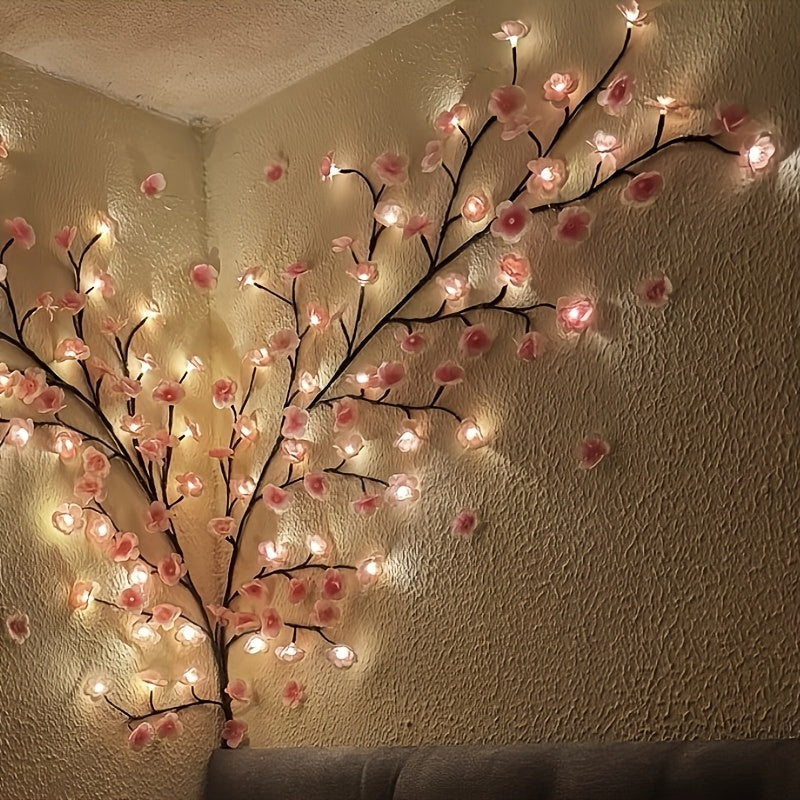 Light Pink Cherry Blossom Vine LED String Lights – 148cm (58") 70 Blossoms & 70 LEDs for Bedroom Bedside Living Room Wall DIY & Christmas Decor