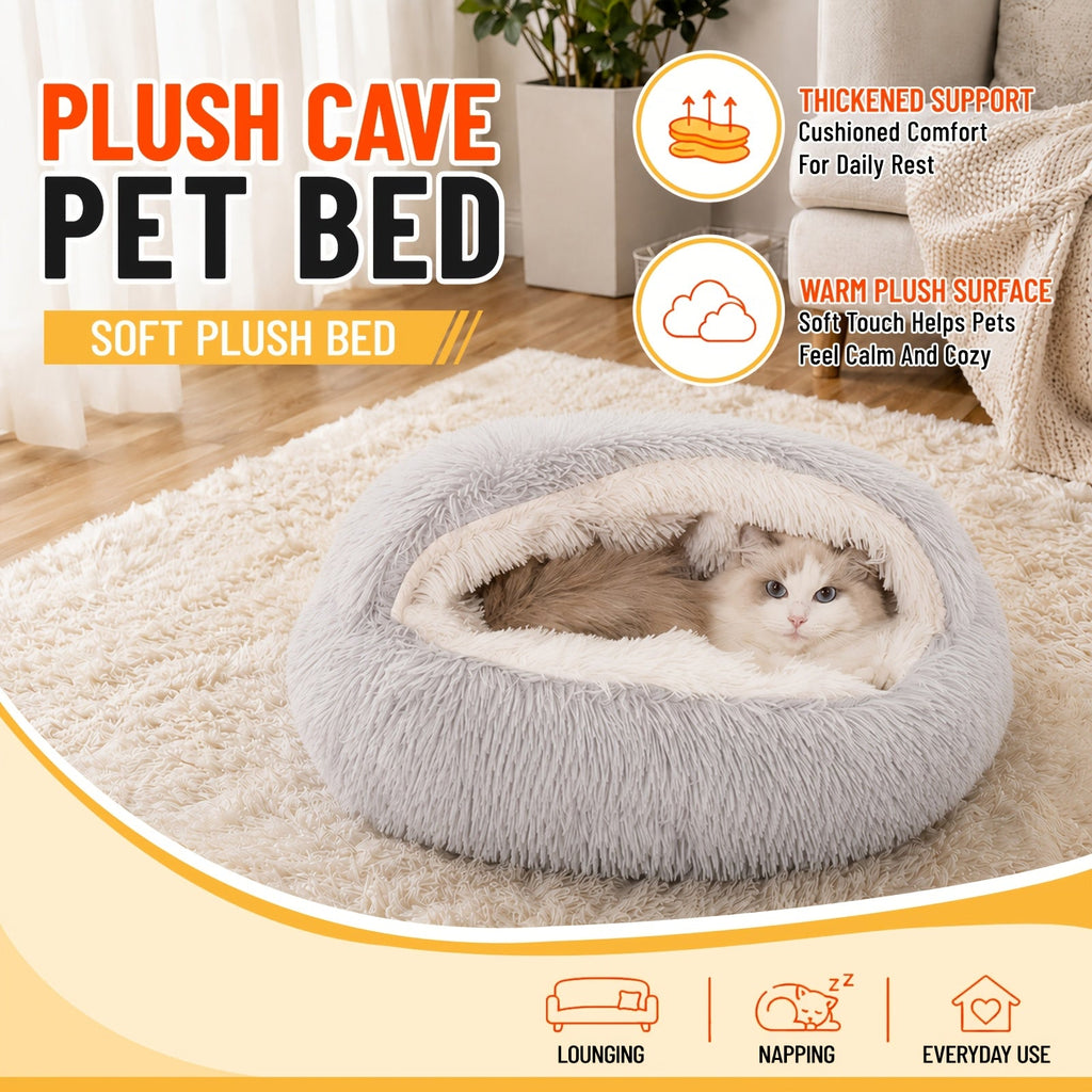Shell-Shaped Pet Bed Semi-Enclosed Warming Nest – Upgraded Thickened Version 2.0 with Soft PP Sponge & Oxford Fabric, Cozy Winter Dog House for Cats & Puppies, Small Medium Large Indoor Pet Cave Bed