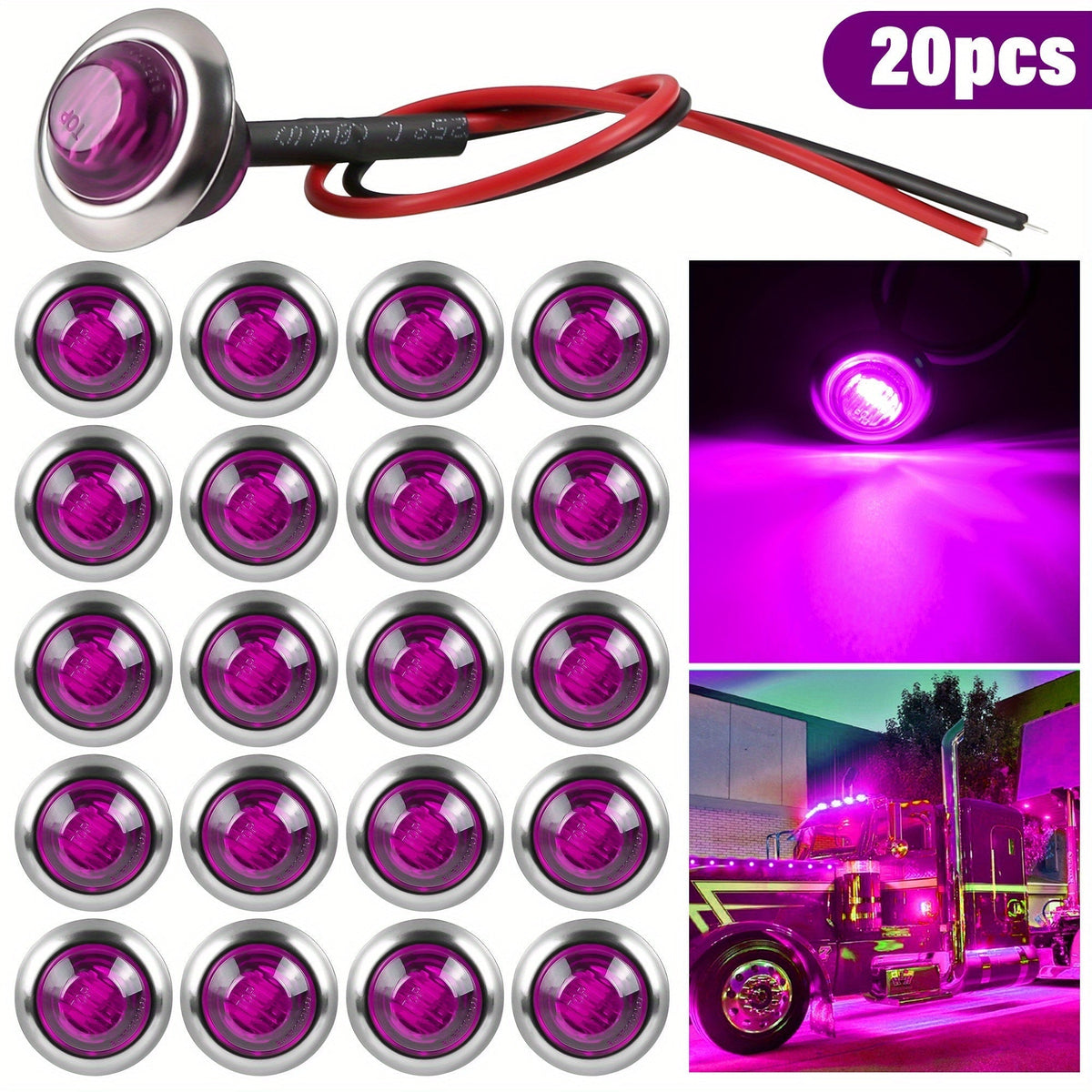 LED Marine Boat Courtesy Lights 20-Pack DC12V 3-LED Side Marker Lights for Boat Yacht Transom Stern Deck, Round Submersible Navigation Lights in Red, Green, Blue, White, and Yellow, Stainless Steel Base