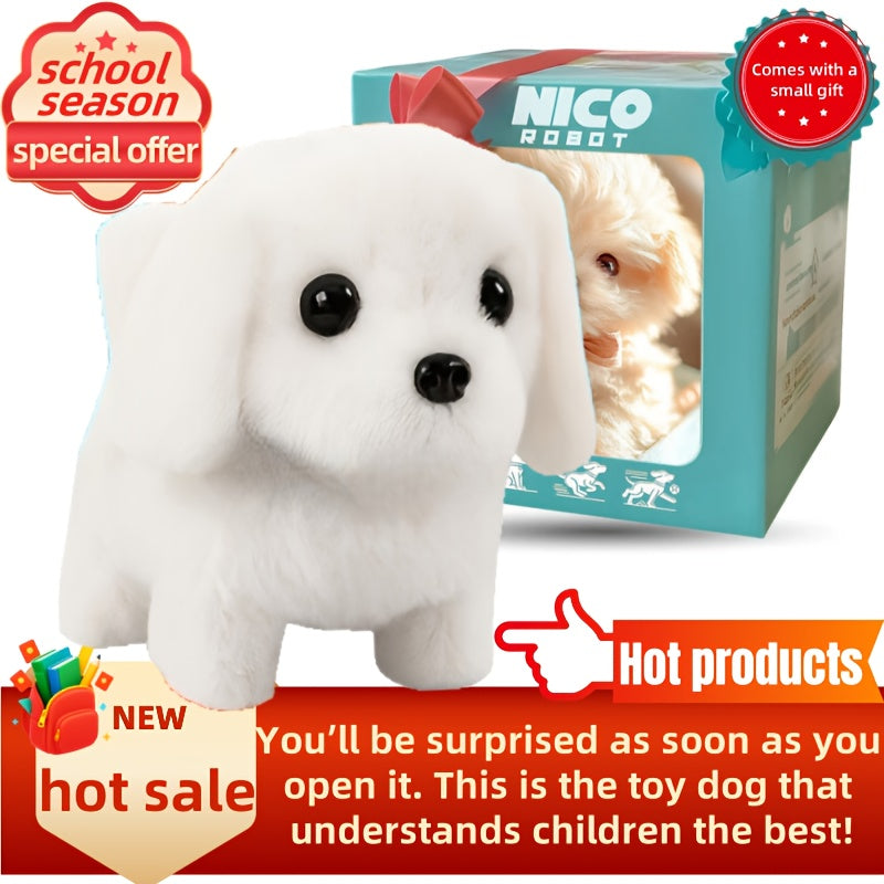 Interactive Robotic Plush White Labrador Puppy Toy: Walks, Barks, and Wags Tail, Realistic Electronic Pet Dog in Gift Box, Birthday or Christmas Holiday Gift for Boys and Girls Ages 3 and Up