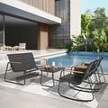 4-Piece Patio Conversation Set with Breathable Textilene Loveseat Rocking Chairs Wide Armrests Storage Pockets & All-Weather Coffee Table for Backyard – Black or Gray