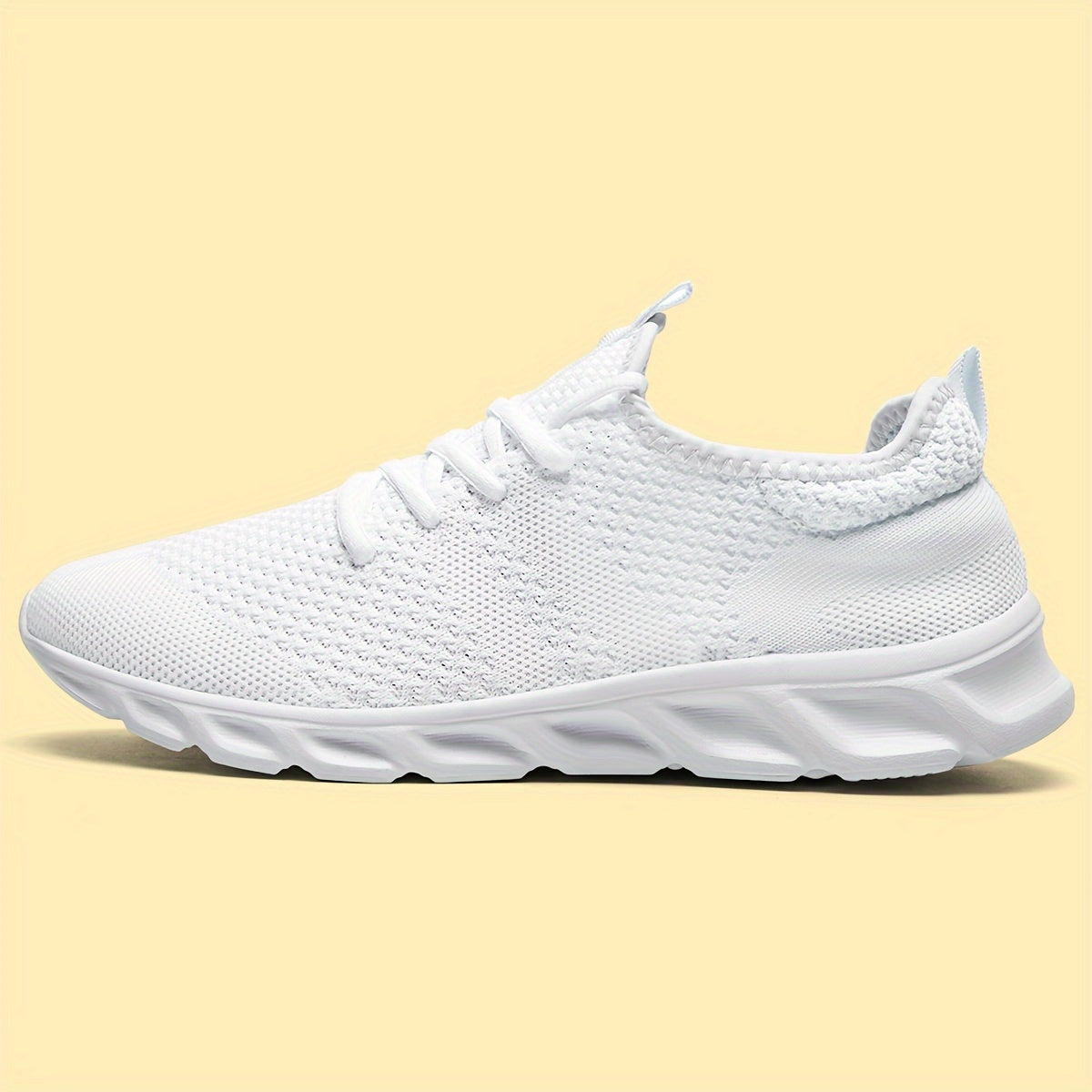 Men's Lightweight Breathable Knit Mesh Sneakers, EVA Sole Low-Top Lace-Up Running Walking Shoes, White Red Black Round Toe, All-Season Gym Travel Daily Wear, Sizes US 6-13.5