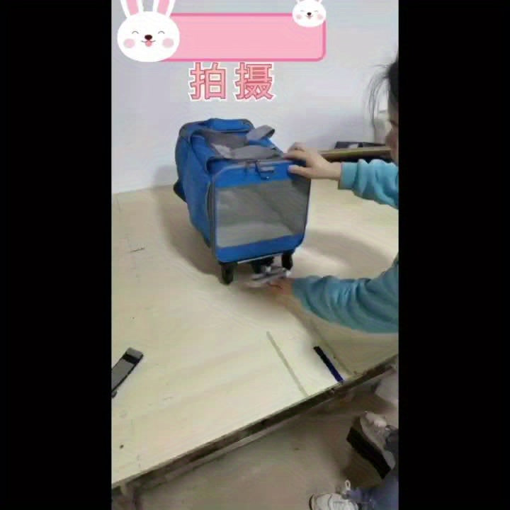 Portable Pet Stroller Carrier with Aluminum Frame & Wheels - Travel Luggage Style Rolling Pet Carrier for Cats and Small Dogs with Pull Handle and Stress-Resistant Plastic Shell - Pink/Blue