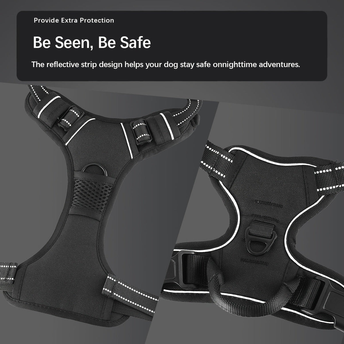 4-Piece Dog Harness and Leash Set, No-Pull No-Choke Reflective Oxford Vest Harness with Leash, Poop Bag Dispenser, and Easy Control Handle for Medium and Large Dogs, Outdoor Training, and Walking