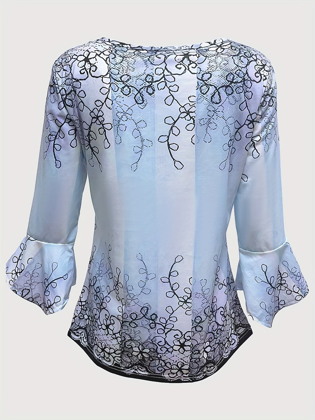 Floral Print Button-Front Blouse Women's Ruffle Flare Sleeve Casual Tunic Top Soft Stretch Knit Fabric Spring Summer Fall S-XXL Machine Washable