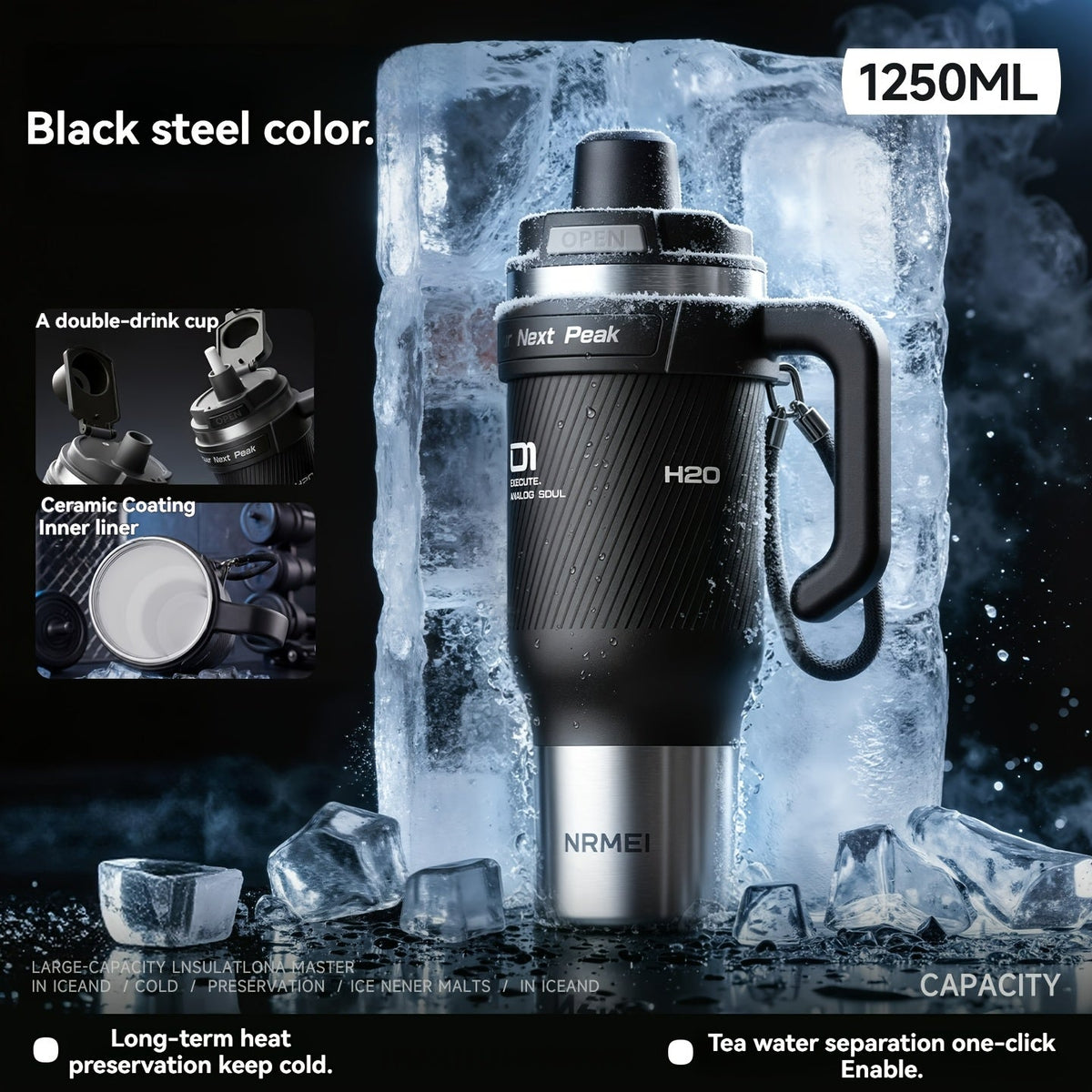 Stainless Steel Insulated Thermos 24-Hour Hot & Cold Leak-Proof with Handle & Carrying Strap for Car Travel & Daily Use – 32 oz & 42 oz Multiple Colors